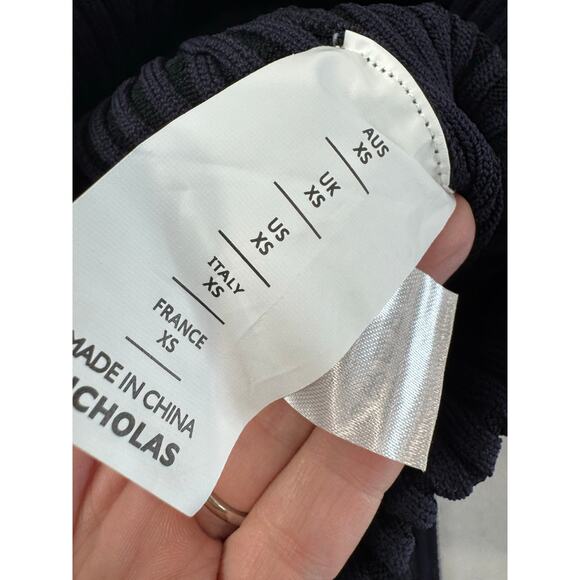 Nicholas Nixie Plaited Midi Skirt XS Ink Black Ribbed Knit High Waist Slit New - Picture 9 of 13